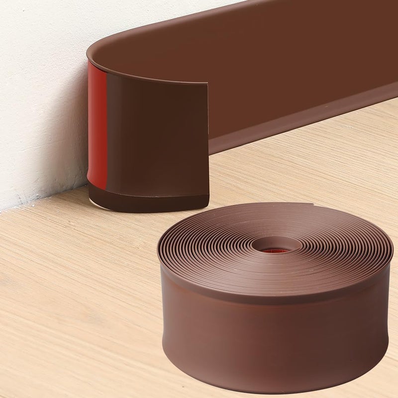 Lifronkit Flexible Baseboard Molding Trim, Peel and Stick Rubber Baseboard Trim, Self-Adhesive Design Vinyl Wall Base Moulding Trim, 4inch(W) x 40feet(L), Brown - Image 1